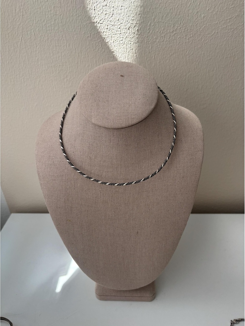 Vintage Sterling Silver Twisted Rope Choker Necklace 16.5”